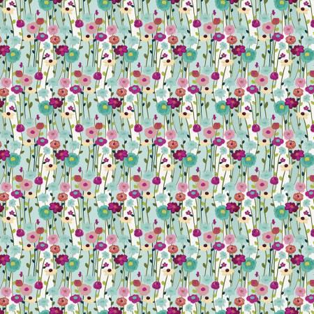 Fragrant Fields Flowers Aqua - 1 yard