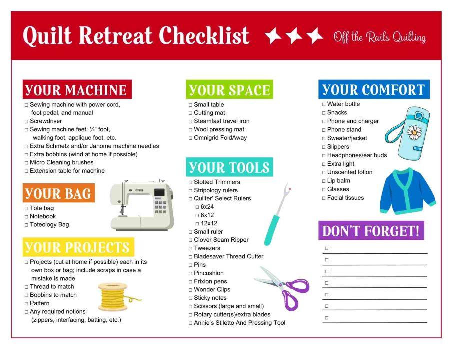 Retreat Packing List Digital Download Off the Rails Quilting