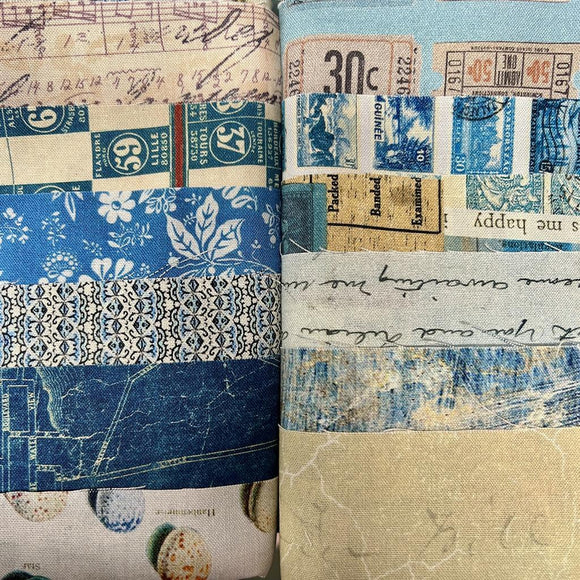 Tim Holtz Blue 12 FQ Bundle with Geneva Pattern