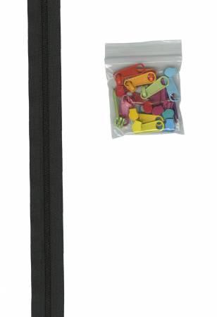 Zippers By the Yard Black with Multi Color Pulls