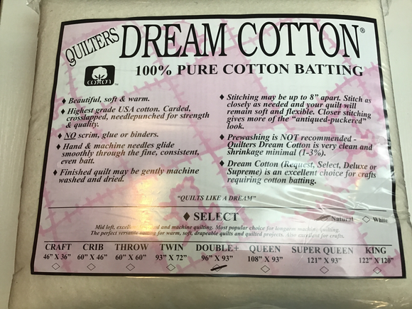 Natural Cotton Select Batting Double 96