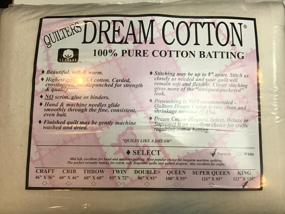 Natural Cotton Select Batting King 120